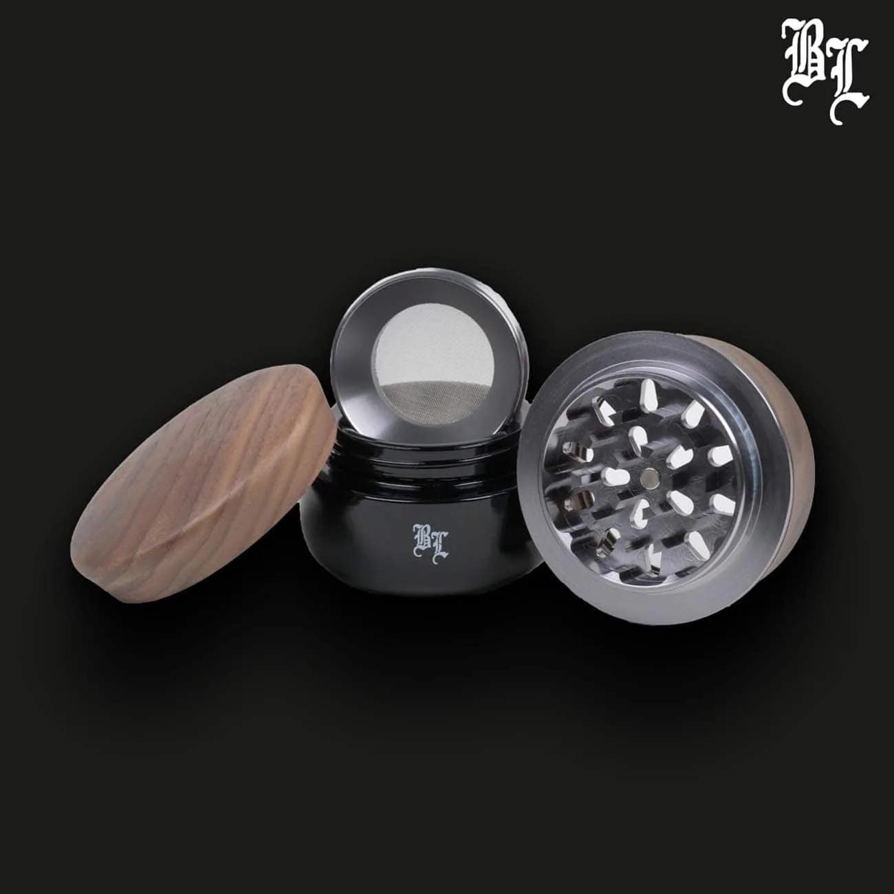 Walnut Wood Grinder 4 Parts 65mm Black Leaf