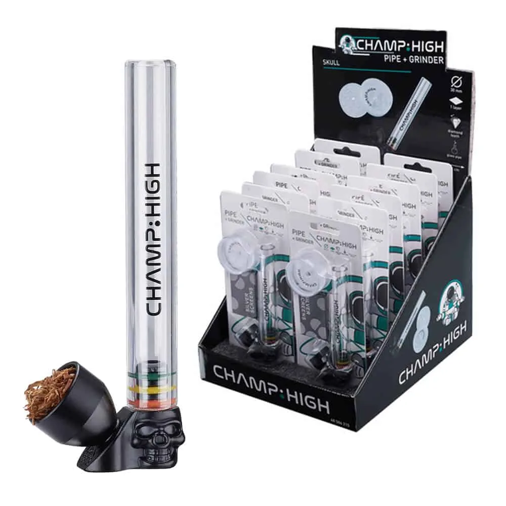 Glass pipe + Grinder CHAMP HIGH 9,5cm