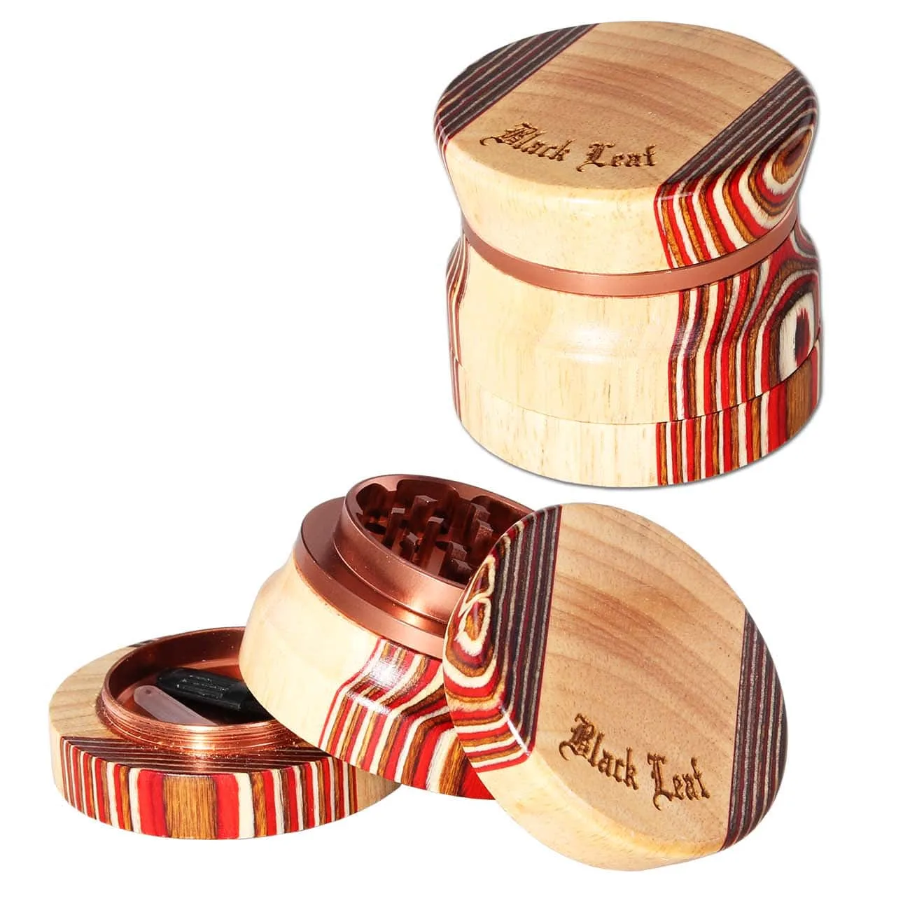 Maple Wood Grinder 4 Parts 57mm Black Leaf