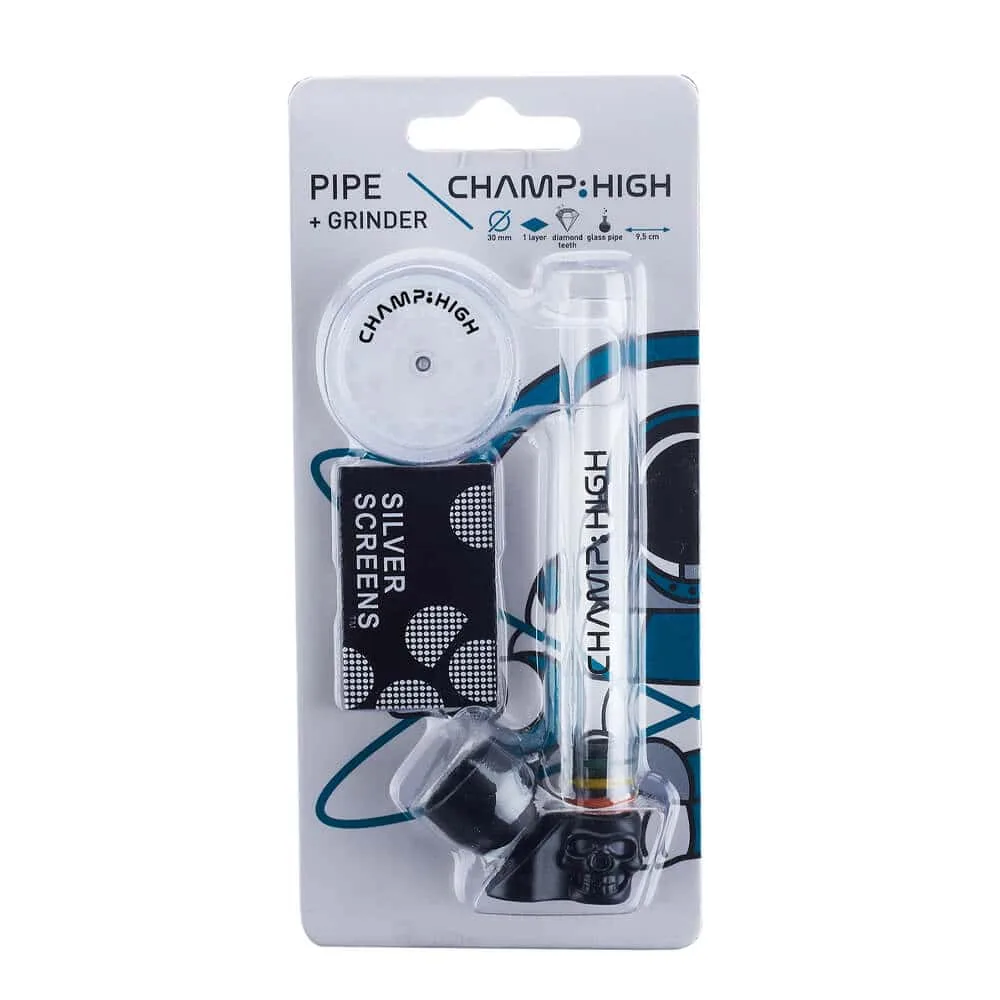 Glass pipe + Grinder CHAMP HIGH 9,5cm